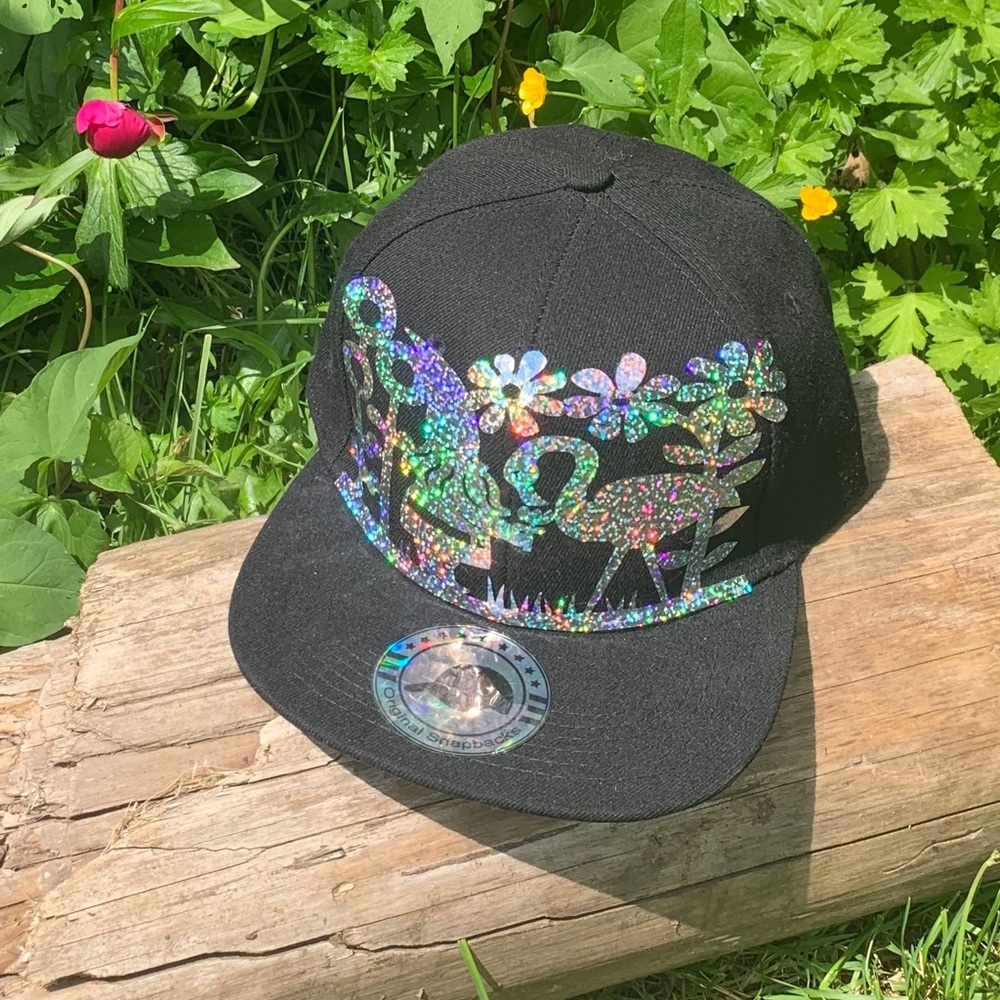 GNOME & FLAMINGO- Black Trucker Hat